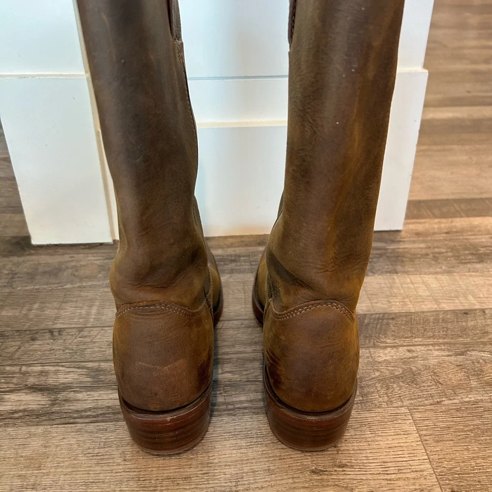$545 Frye Campus 12L Dark Brown Tan Leather Vintage Distress Square Cowboy Boot